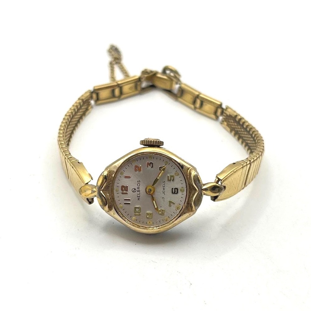 Vintage Helbros 17 Jewels Gold Tone Cocktail Watch for Repair